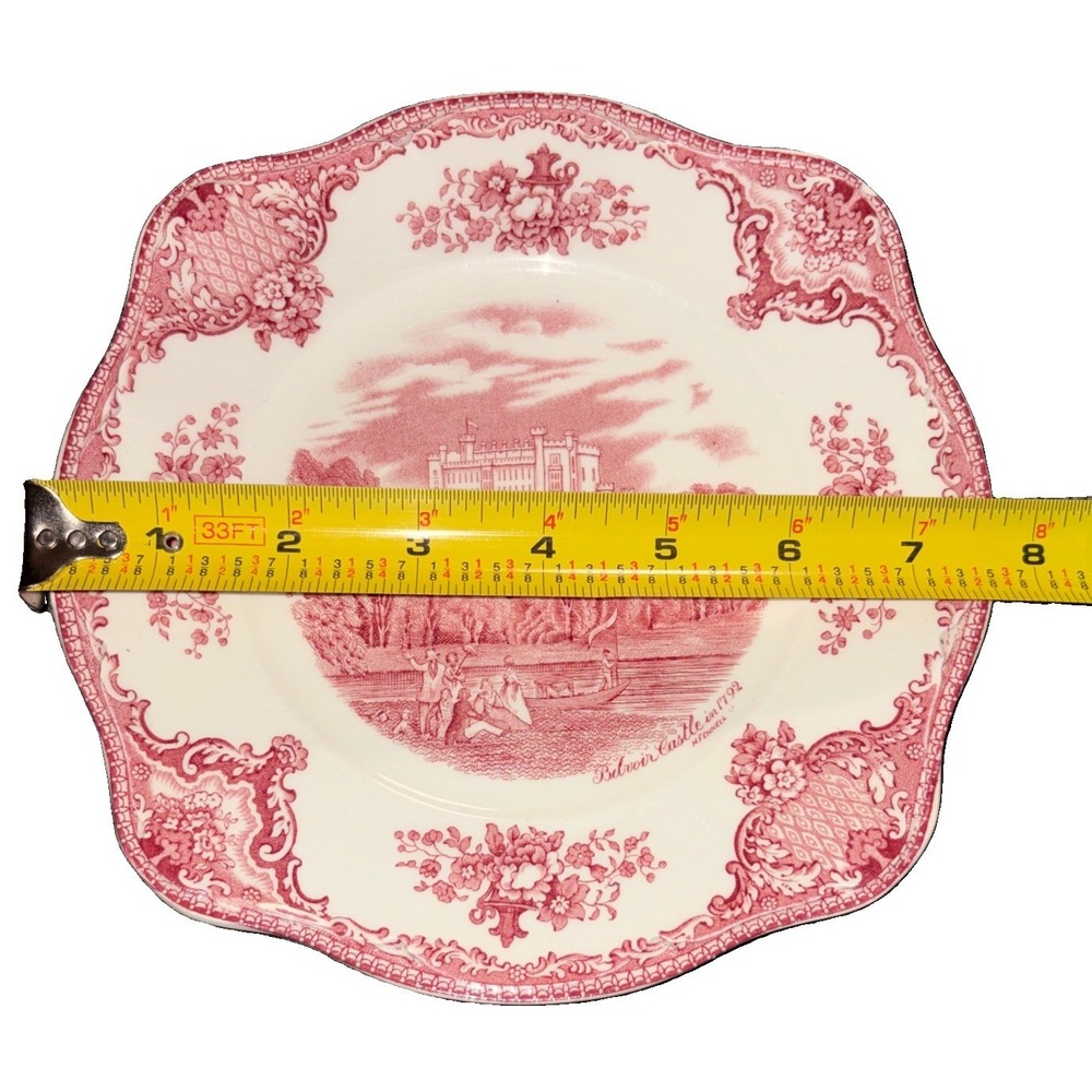 Vtg Johnson Brothers Old Britain Castles Pink Square Salad Plate Belvoir Castle - Picture 4 of 4